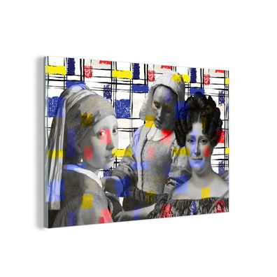 Glasbild - 150x100 cm - Wandkunst - Collage - Mondriaan - Gemälde