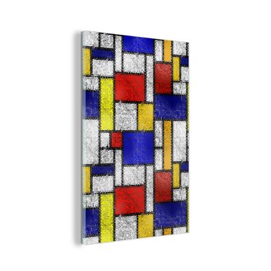 Glasbild - 20x30 cm - Wandkunst - Piet Mondrian - Gelb - Blau - Rot