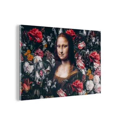 Glasbild - 30x20 cm - Wandkunst - Mona Lisa - Da Vinci - Blumen - Gemälde