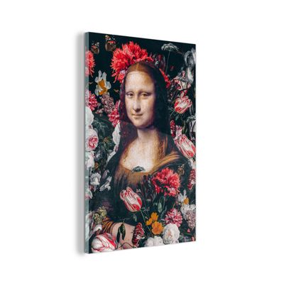 Glasbild - 40x60 cm - Wandkunst - Mona Lisa - Leonardo da Vinci - Blumen - Rosa