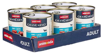 animonda ¦ Gran Carno Adult - Rind + Lachs mit Spinat - 6 x 800g ¦ nasses Hundefut...