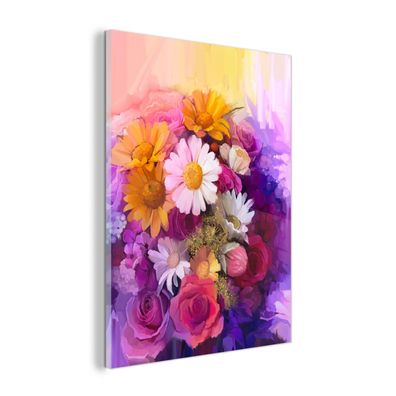 Glasbild - 90x120 cm - Wandkunst - Blumen - Impressionismus - Ölfarbe