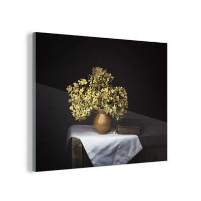 Glasbild - 120x90 cm - Wandkunst - Getrocknete Blumen - Vase - Stilleben