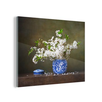 Glasbild - 80x60 cm - Wandkunst - Sakura - Vase - Stilleben