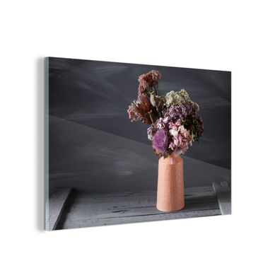 Glasbild - 30x20 cm - Wandkunst - Stilleben - Getrocknete Blumen - Vase