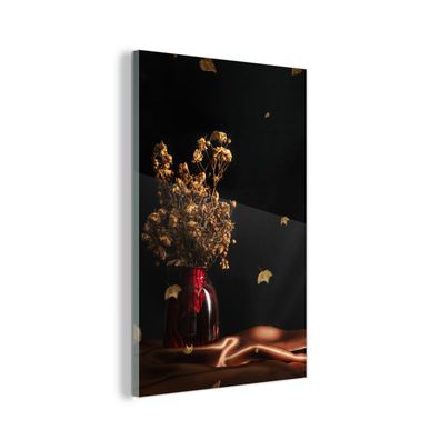 Glasbild - 80x120 cm - Wandkunst - Getrocknete Blumen - Blumenstrauß - Stilleben