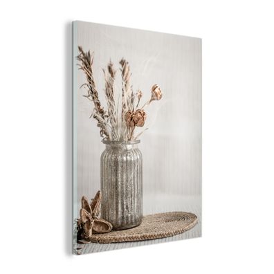 Glasbild - 90x120 cm - Wandkunst - Getrocknete Blumen - Pastell - Stillleben