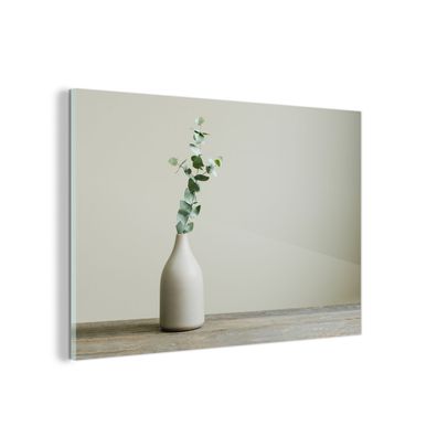 Glasbild - 90x60 cm - Wandkunst - Eukalyptus - Stillleben - Vase