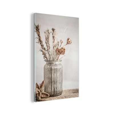 Glasbild - 80x120 cm - Wandkunst - Getrocknete Blumen - Stillleben - Vase