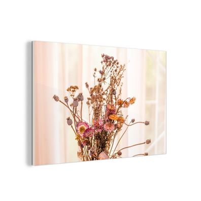 Glasbild - 120x80 cm - Wandkunst - Getrocknete Blumen - Stillleben - Farben