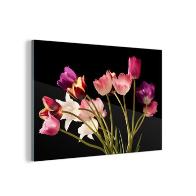 Glasbild - 90x60 cm - Wandkunst - Stillleben - Tulpen - Farben