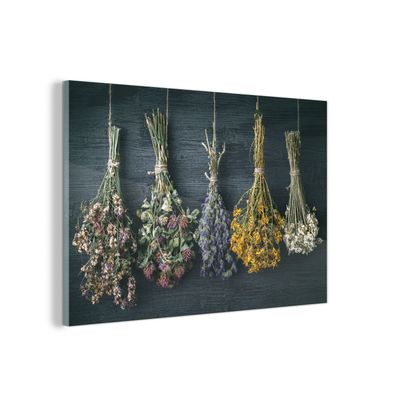 Glasbild - 60x40 cm - Wandkunst - Kräuter - Getrocknete Blumen - Stillleben