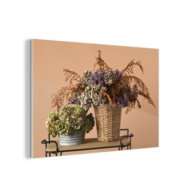 Glasbild - 150x100 cm - Wandkunst - Getrocknete Blumen - Körbe - Stilleben
