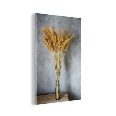 Glasbild - 40x60 cm - Wandkunst - Getrocknete Blumen - Vase - Stilleben