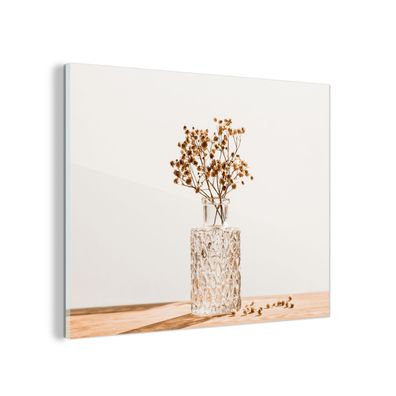 Glasbild - 120x90 cm - Wandkunst - Stilleben - Getrocknete Blumen - Topf