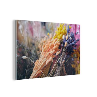 Glasbild - 60x40 cm - Wandkunst - Getrocknete Blumen - Farben - Stillleben