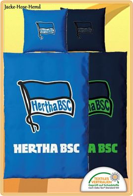 Bettwäsche Hertha BSC Logo Blau Weiß Fahne Bauwolle leuchtet Gr.80x80/135x200cm NEU