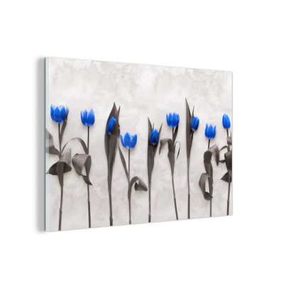 Glasbild - 30x20 cm - Wandkunst - Blumen - Tulpen - Blau