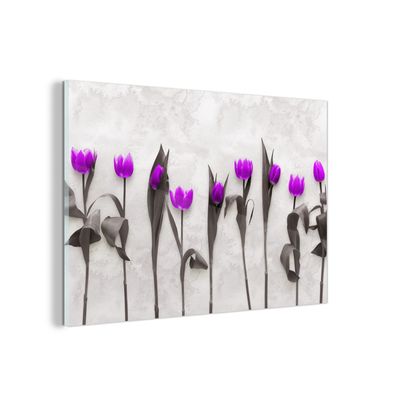 Glasbild - 30x20 cm - Wandkunst - Blumen - Tulpen - Lila