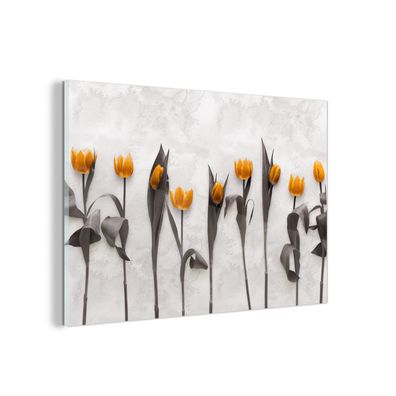 Glasbild - 30x20 cm - Wandkunst - Blumen - Tulpen - Marmor