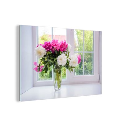 Glasbild - 150x100 cm - Wandkunst - Blumen - Pfingstrosen - Vase