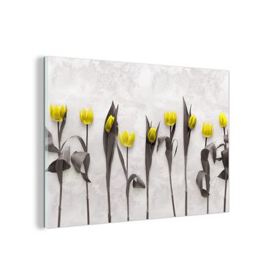 Glasbild - 150x100 cm - Wandkunst - Blumen - Tulpen - Marmor