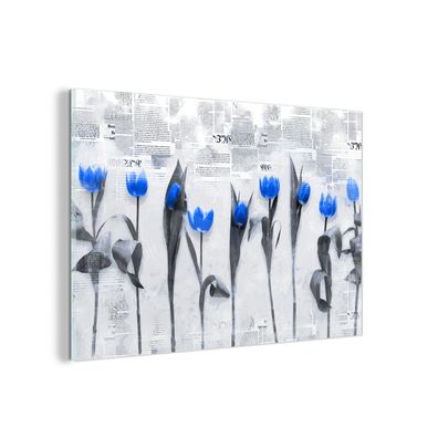 Glasbild - 60x40 cm - Wandkunst - Blumen - Tulpen - Blau