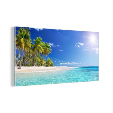 Glasbild - 120x60 cm - Wandkunst - Strand - Meer - Palme
