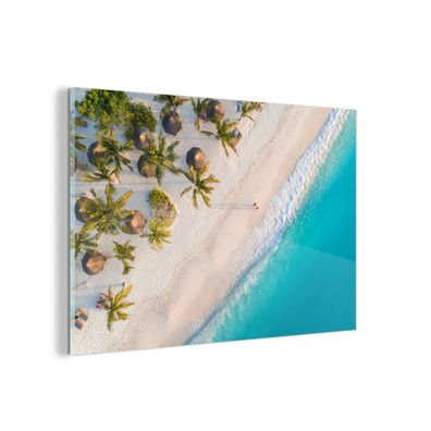 Glasbild - 90x60 cm - Wandkunst - Strand - Meer - Palme - Romantik