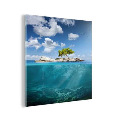Glasbild - 90x90 cm - Wandkunst - Ozean - Baum - Insel
