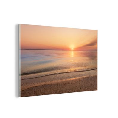 Glasbild - 90x60 cm - Wandkunst - Strand - Meer - Rosa - Sonnenuntergang