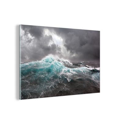 Glasbild - 30x20 cm - Wandkunst - Ozean - Sturm - Welle