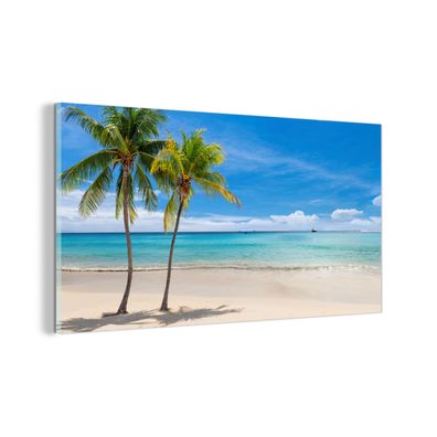 Glasbild - 120x60 cm - Wandkunst - Strand - Boot - Meer