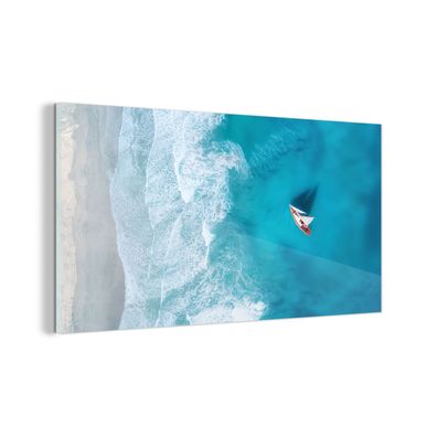 Glasbild - 40x20 cm - Wandkunst - Boot - Meer - Strand