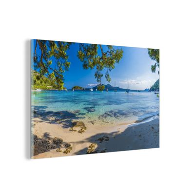 Glasbild - 120x80 cm - Wandkunst - Strand - Meer - Boot - Mallorca