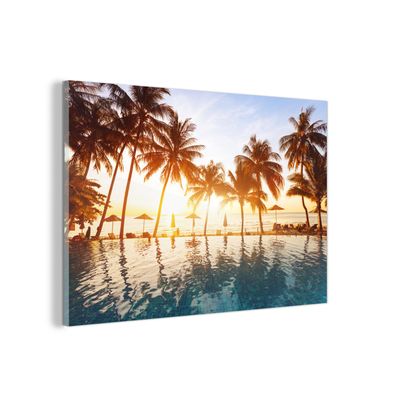 Glasbild - 150x100 cm - Wandkunst - Meer - Schwimmbad - Palme - Urlaub