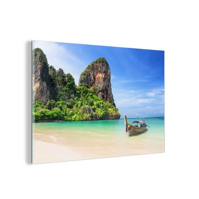Glasbild - 60x40 cm - Wandkunst - Strand - Meer - Thailand - Boot