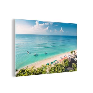 Glasbild - 30x20 cm - Wandkunst - Strand - Meer - Boot - Bali