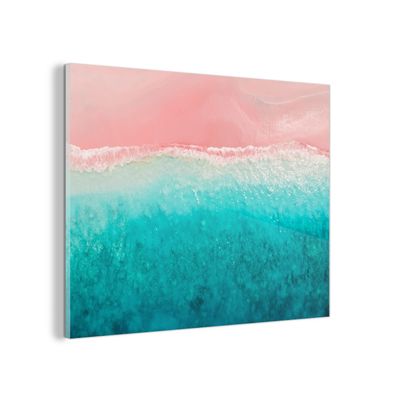 Glasbild - 120x90 cm - Wandkunst - Strand - Meer - Rosa