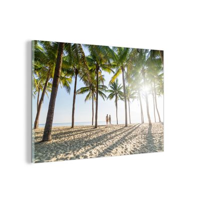 Glasbild - 60x40 cm - Wandkunst - Strand - Meer - Palme - Romantik