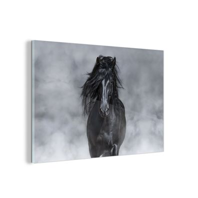 Glasbild - 120x80 cm - Wandkunst - Pferd - Schwarz - Smoke