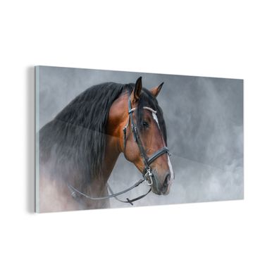 Glasbild - 120x60 cm - Wandkunst - Pferd - Smoke - Halfter