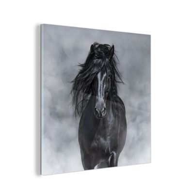 Glasbild - 50x50 cm - Wandkunst - Pferd - Schwarz - Smoke