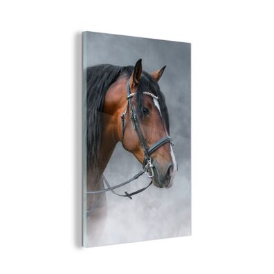 Glasbild - 40x60 cm - Wandkunst - Pferd - Rauch - Zaumzeug