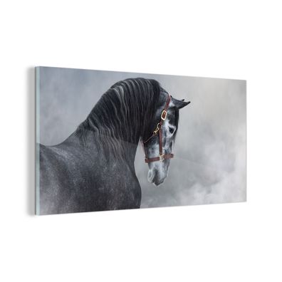 Glasbild - 160x80 cm - Wandkunst - Pferd - Rauchen - Tier