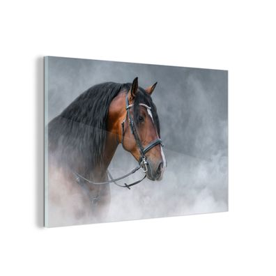 Glasbild - 150x100 cm - Wandkunst - Pferd - Smoke - Schwarz