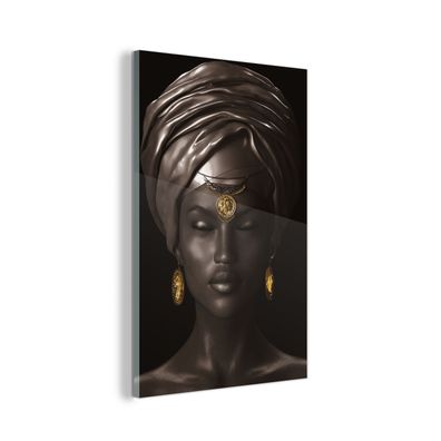 Glasbild - 100x150 cm - Wandkunst - Frau - Afrika - Schwarz - Gold