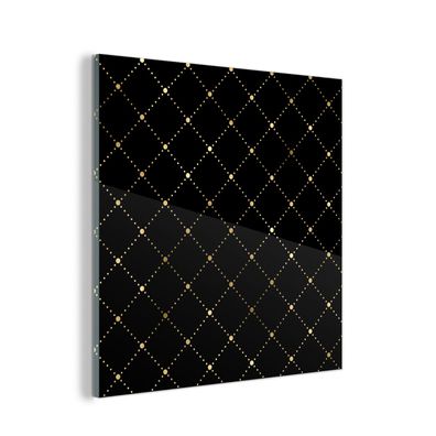 Glasbild - 50x50 cm - Wandkunst - Polka dots - Gold - Schwarz