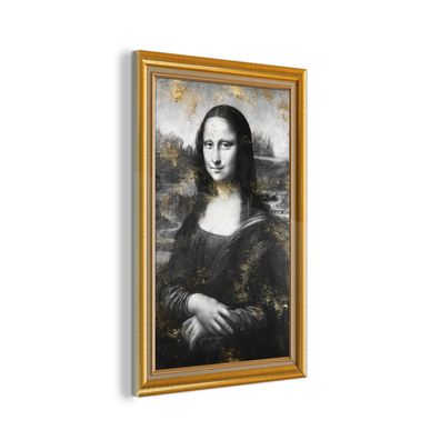 Glasbild - 60x90 cm - Wandkunst - Mona Lisa - Da Vinci - Gold - Rahmen