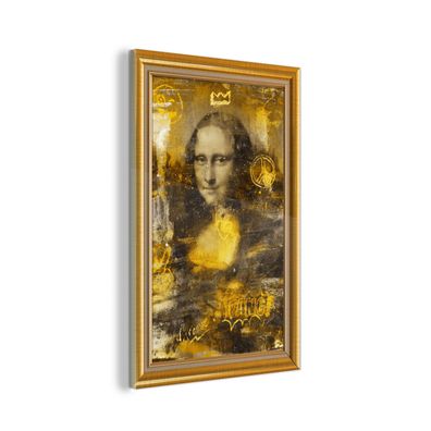 Glasbild - 40x60 cm - Wandkunst - Mona Lisa - Da Vinci - Liste - Gold